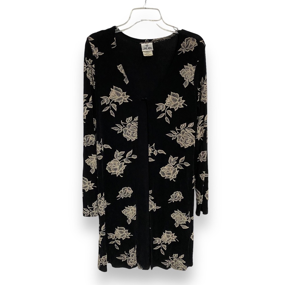 Vintage Floral Open Cardigan Large L  Floral Print Black and White Cardigan